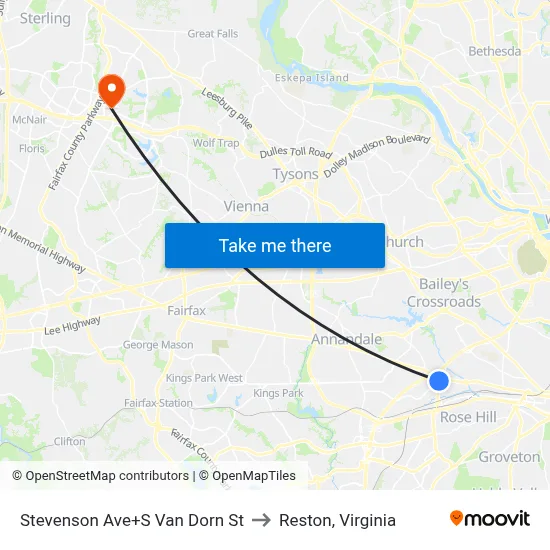 Stevenson Ave+S Van Dorn St to Reston, Virginia map