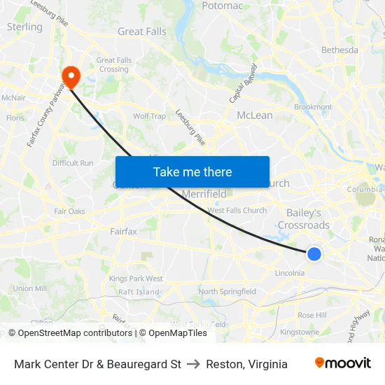 Mark Center Dr & Beauregard St to Reston, Virginia map