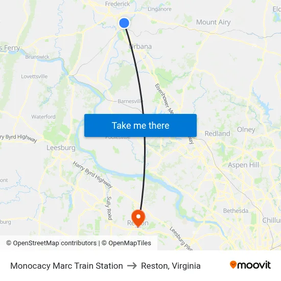 Monocacy Marc Train Station to Reston, Virginia map