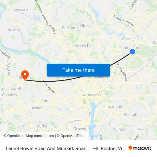 Laurel Bowie Road And Muirkirk Road (Southbound) to Reston, Virginia map