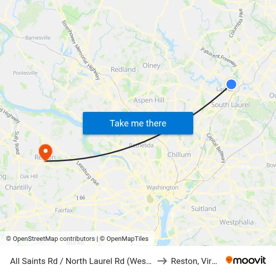 All Saints Rd / North Laurel Rd (Westbound) to Reston, Virginia map