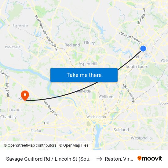 Savage Guilford Rd / Lincoln St (Southbound) to Reston, Virginia map