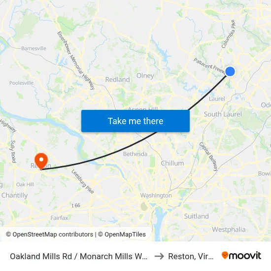 Oakland Mills Rd / Monarch Mills Way South to Reston, Virginia map