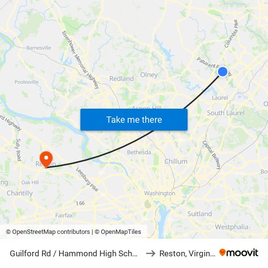 Guilford Rd / Hammond High School to Reston, Virginia map