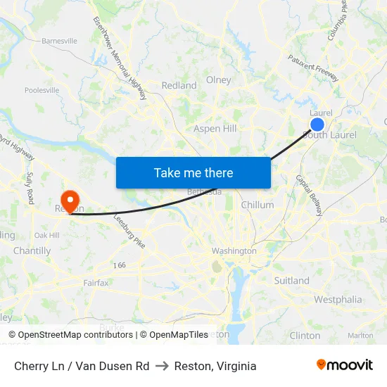 Cherry Ln / Van Dusen Rd to Reston, Virginia map