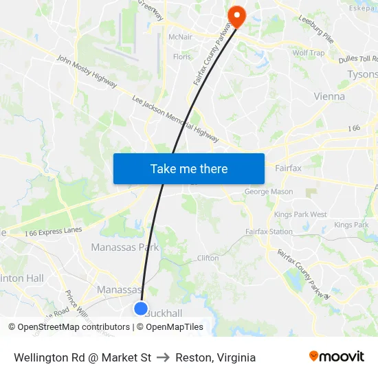 Wellington Rd @ Market St to Reston, Virginia map