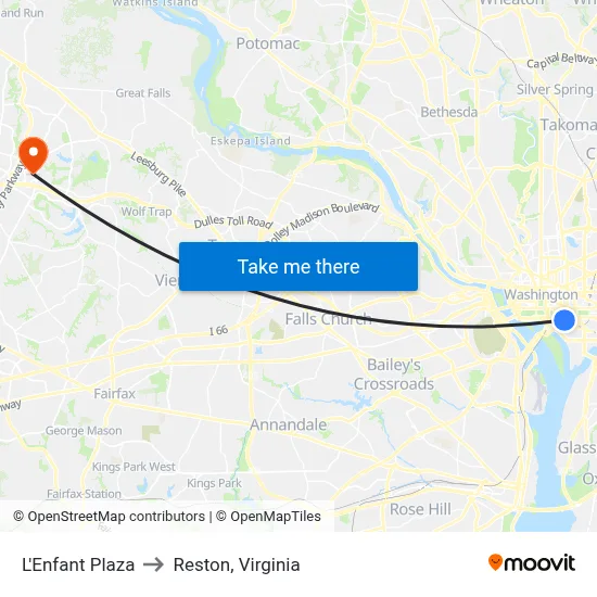 L'Enfant Plaza to Reston, Virginia map