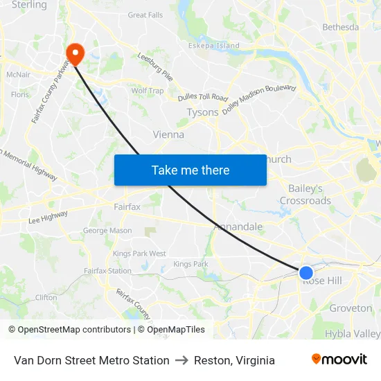 Van Dorn Street Metro Station to Reston, Virginia map