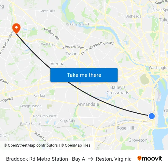 Braddock Rd Metro Station - Bay A to Reston, Virginia map