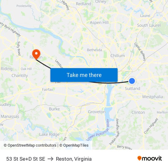 53 St Se+D St SE to Reston, Virginia map