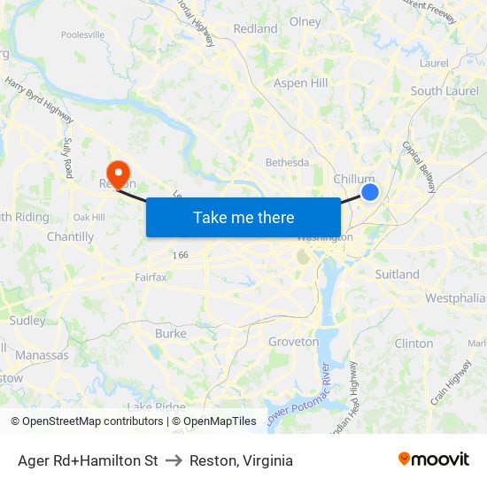 Ager Rd+Hamilton St to Reston, Virginia map
