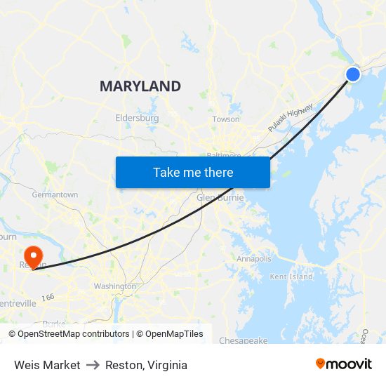 Weis Market to Reston, Virginia map