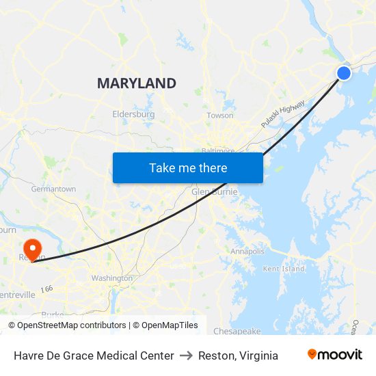 Havre De Grace Medical Center to Reston, Virginia map