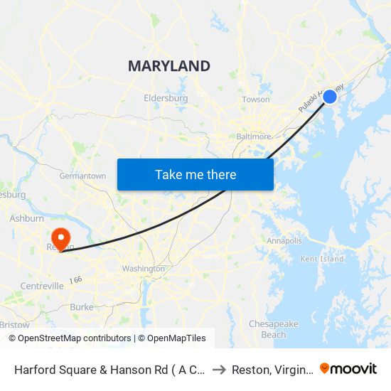 Harford Square & Hanson Rd ( A Ct ) to Reston, Virginia map