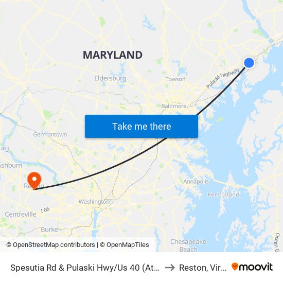 Spesutia Rd & Pulaski Hwy/Us 40 (At Graveyard) to Reston, Virginia map