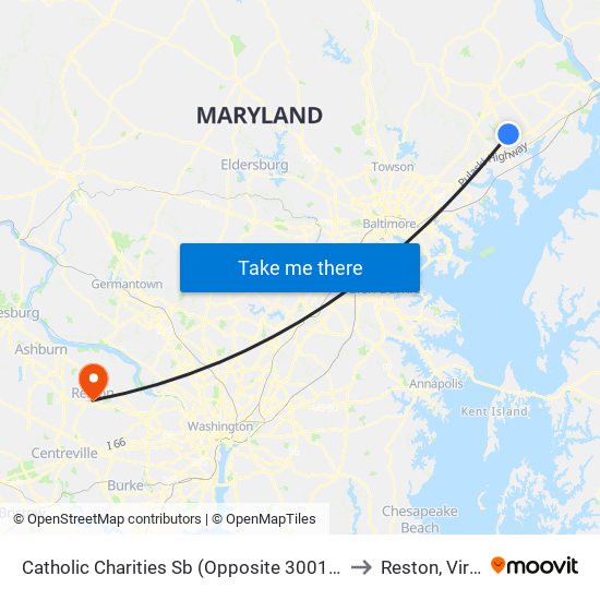 Catholic Charities Sb (Opposite 3001 St. Clair Ln) to Reston, Virginia map