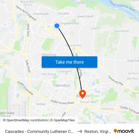 Cascades - Community Lutheran Church to Reston, Virginia map