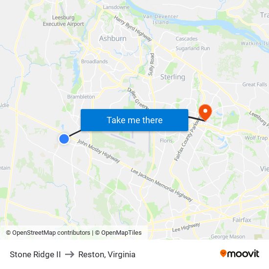 Stone Ridge II to Reston, Virginia map