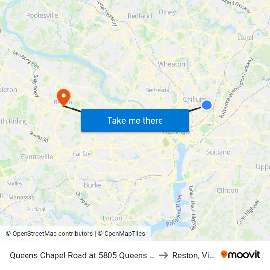 Queens Chapel Road at 5805 Queens Chapel Road to Reston, Virginia map