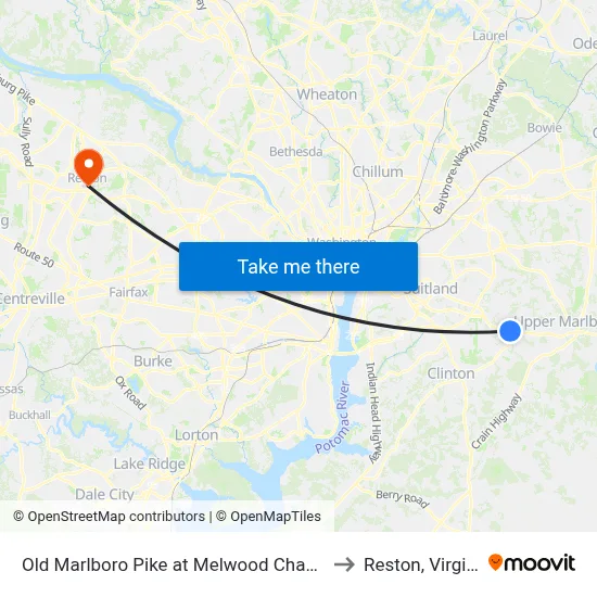 Old Marlboro Pike at Melwood Chapel Ln to Reston, Virginia map