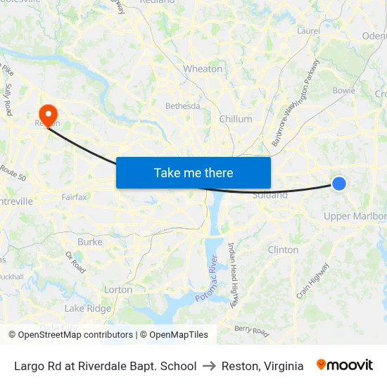 Largo Rd at Riverdale Bapt. School to Reston, Virginia map