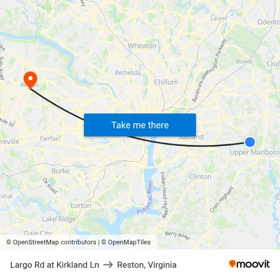 Largo Rd at Kirkland Ln to Reston, Virginia map