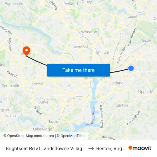 Brightseat Rd at Landsdowne Village Apts to Reston, Virginia map