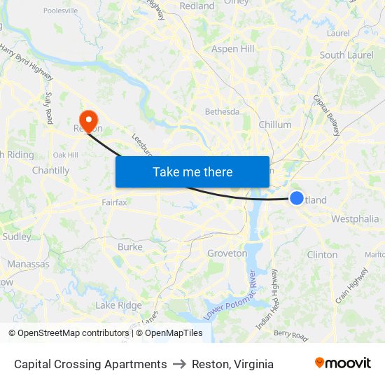 Capital Crossing Apartments to Reston, Virginia map