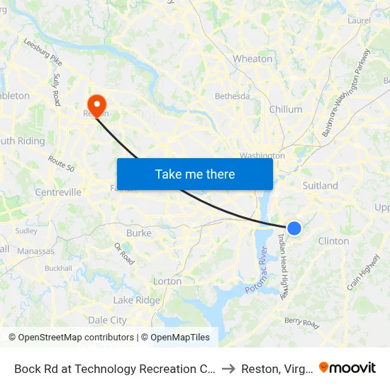 Bock Rd at Technology Recreation Complex to Reston, Virginia map
