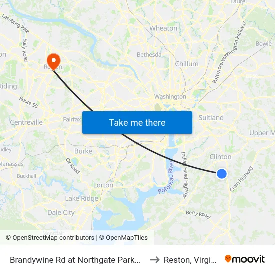 Brandywine Rd at Northgate Parkway to Reston, Virginia map