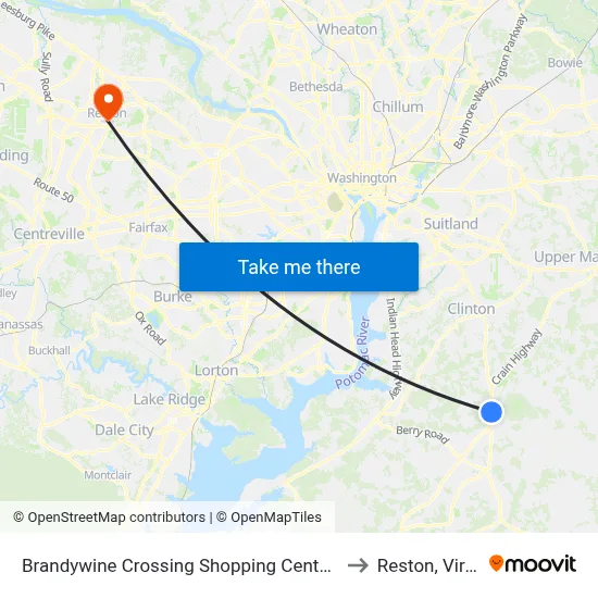 Brandywine Crossing Shopping Center at Target to Reston, Virginia map