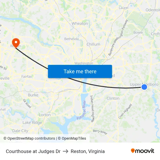Courthouse at Judges Dr to Reston, Virginia map