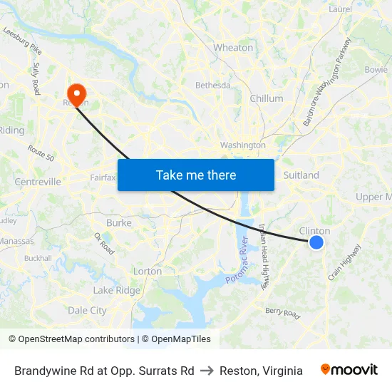 Brandywine Rd at Opp. Surrats Rd to Reston, Virginia map
