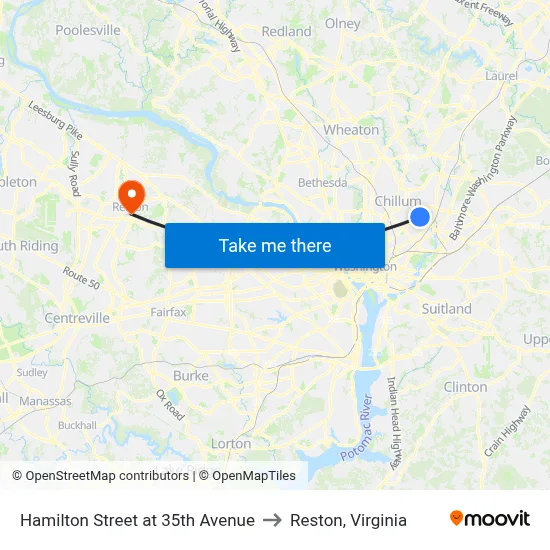 Hamilton Street at 35th Avenue to Reston, Virginia map