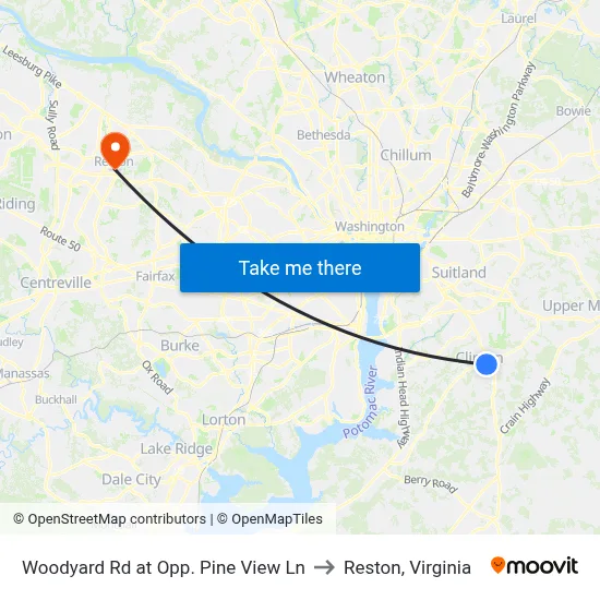 Woodyard Rd at Opp. Pine View Ln to Reston, Virginia map