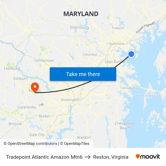Tradepoint Atlantic Amazon Mtn6 to Reston, Virginia map