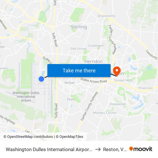 Washington Dulles International Airport Metrorail Station to Reston, Virginia map