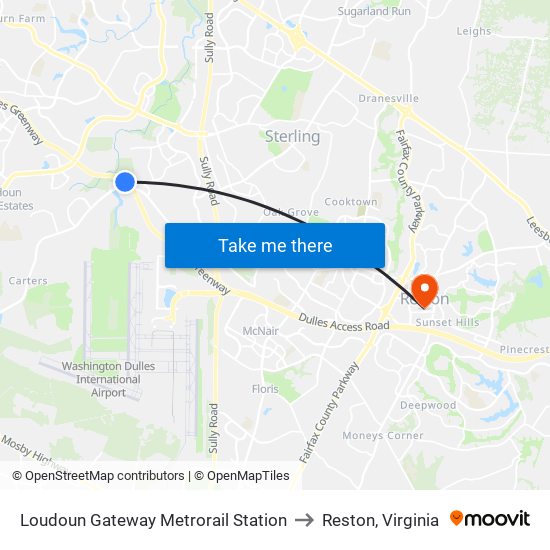 Loudoun Gateway Metrorail Station to Reston, Virginia map