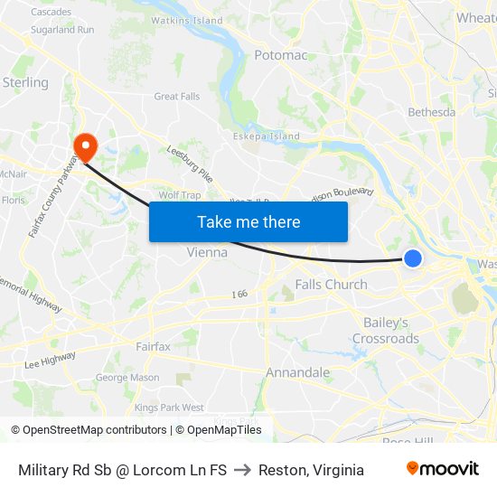 Military Rd Sb @ Lorcom Ln FS to Reston, Virginia map