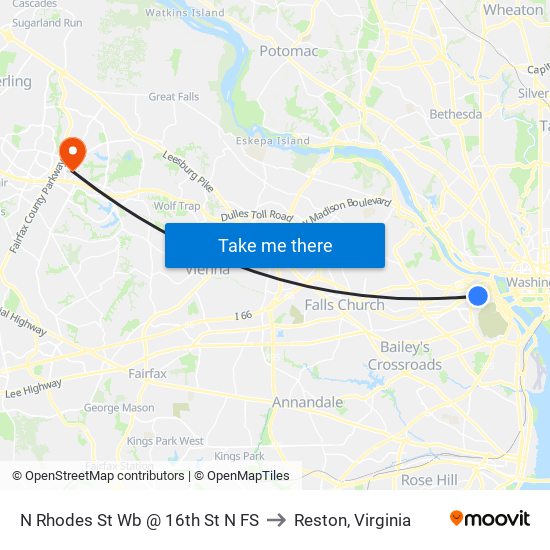 N Rhodes St Sb @ 16th St N FS to Reston, Virginia map