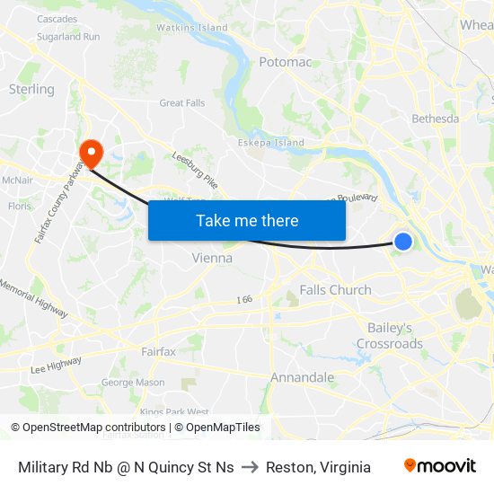 Military Rd Nb @ N Quincy St Ns to Reston, Virginia map