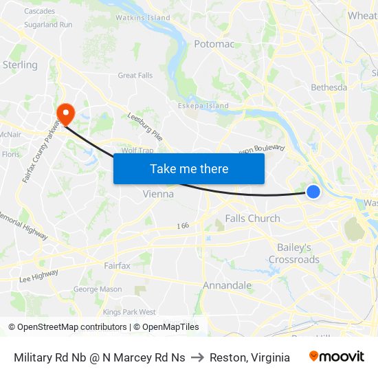 Military Rd Nb @ N Marcey Rd Ns to Reston, Virginia map