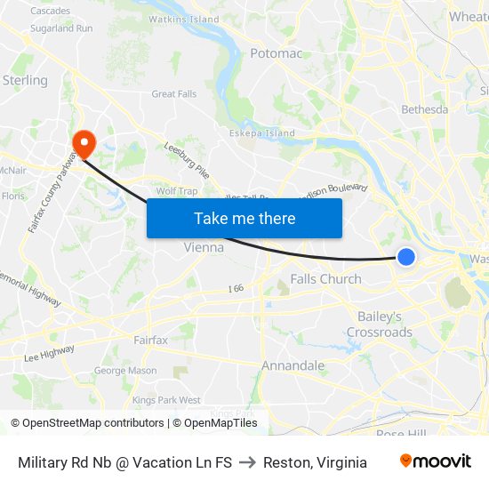 Military Rd Nb @ Vacation Ln FS to Reston, Virginia map