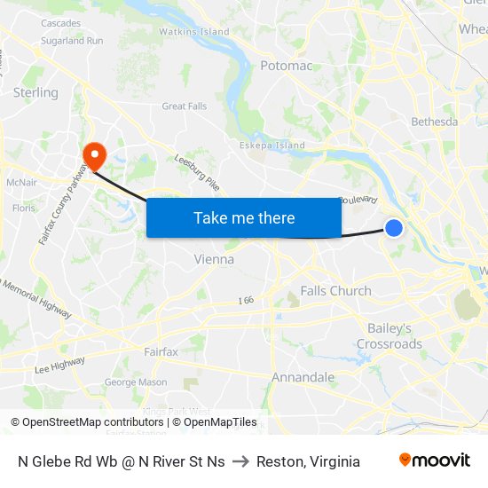 N Glebe Rd Wb @ N River St Ns to Reston, Virginia map