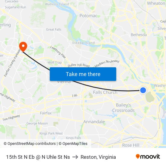 15th St N Eb @ N Uhle St Ns to Reston, Virginia map