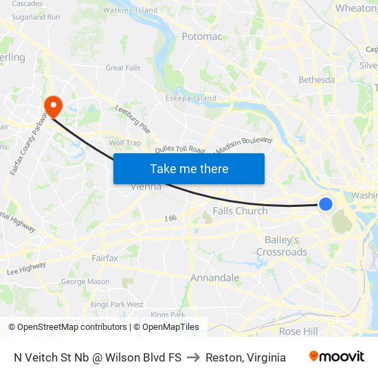 N Veitch St Nb @ Wilson Blvd FS to Reston, Virginia map