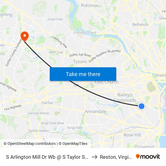 S Arlington Mill Dr Wb @ S Taylor St FS to Reston, Virginia map