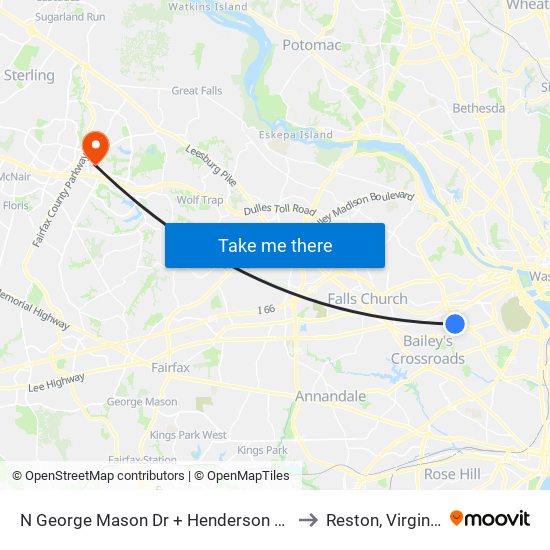 N George Mason Dr + Henderson Rd to Reston, Virginia map