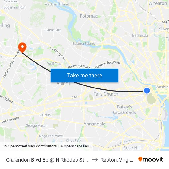 Clarendon Blvd Eb @ N Rhodes St FS to Reston, Virginia map