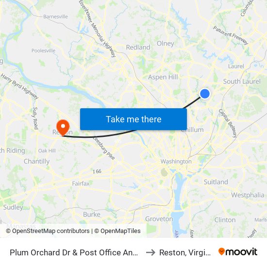 Plum Orchard Dr & Post Office Annex to Reston, Virginia map